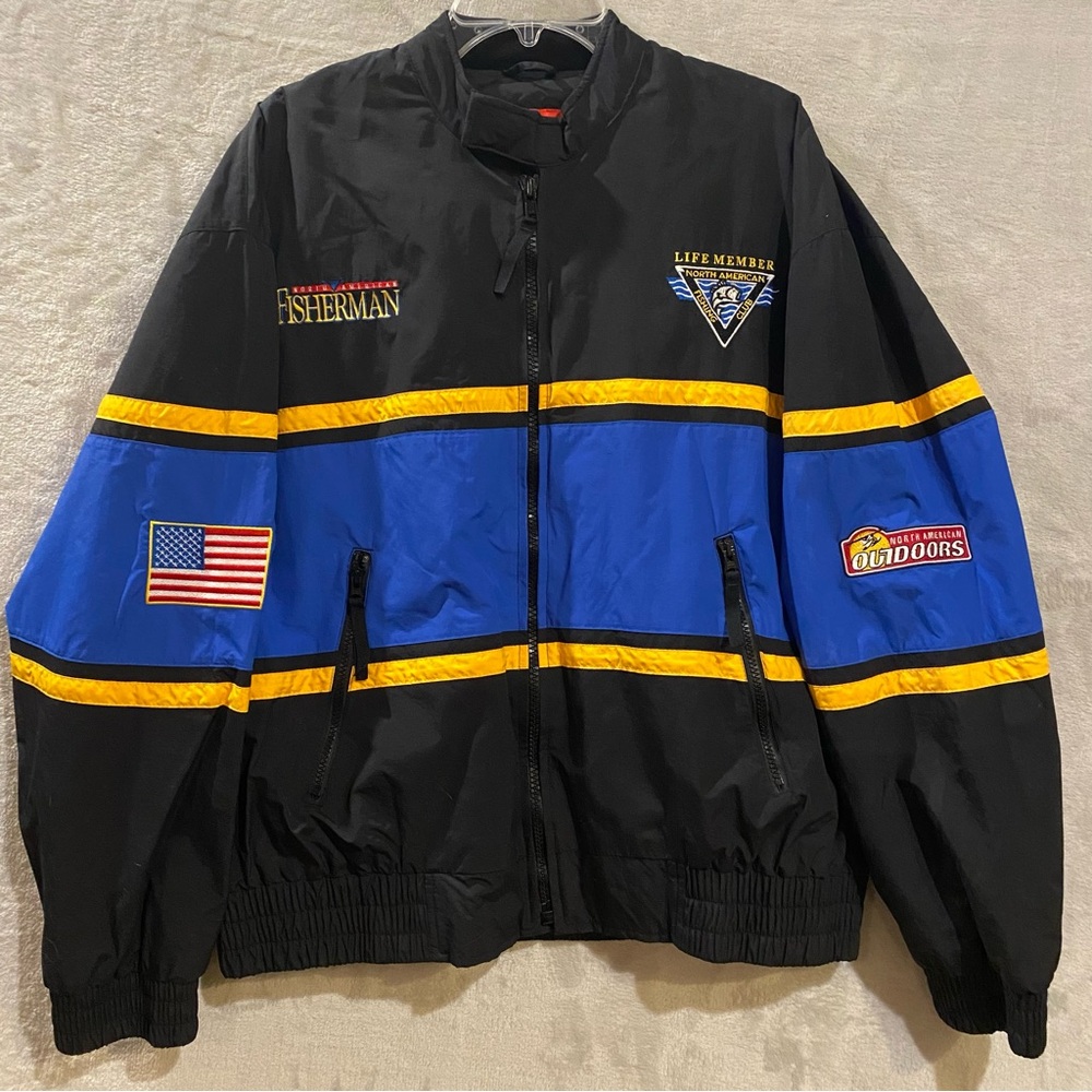 Vintage North American Outdoors Jacket Men’s XLBlackBlue Full Zip Lined Spellout